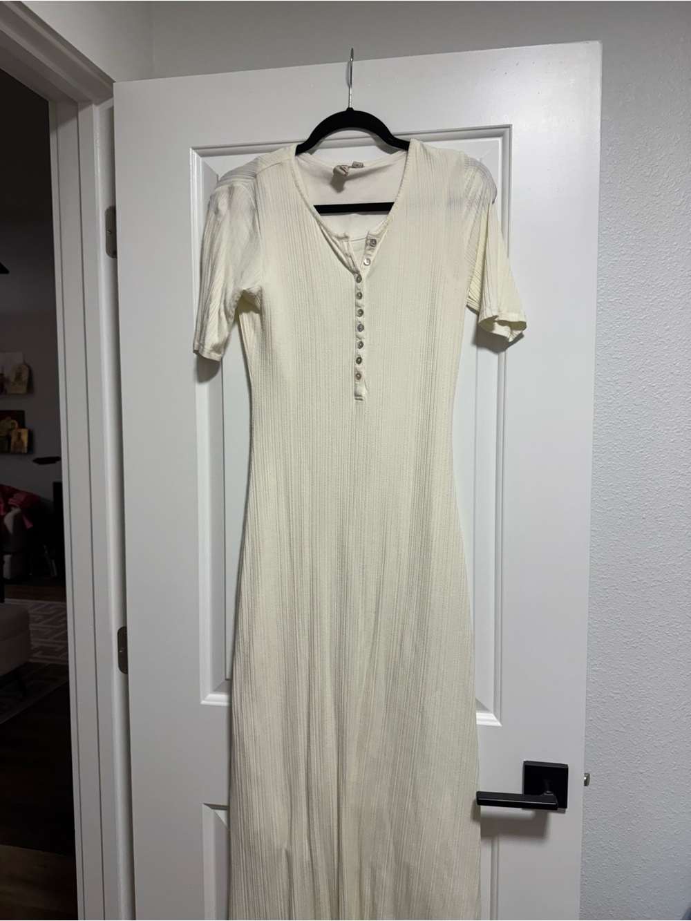 Cream Ribbed Henley Maxi Dress